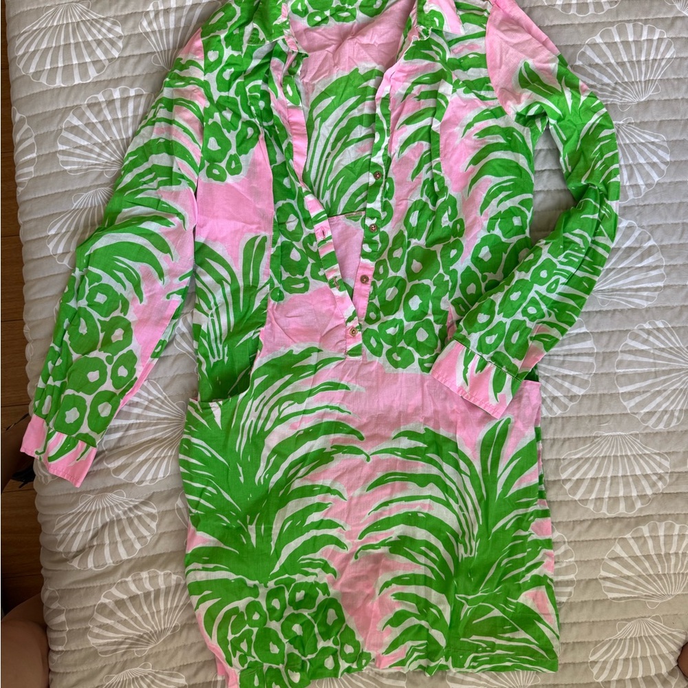 Lilly Pulitzer Green and Pink Floral Shirt